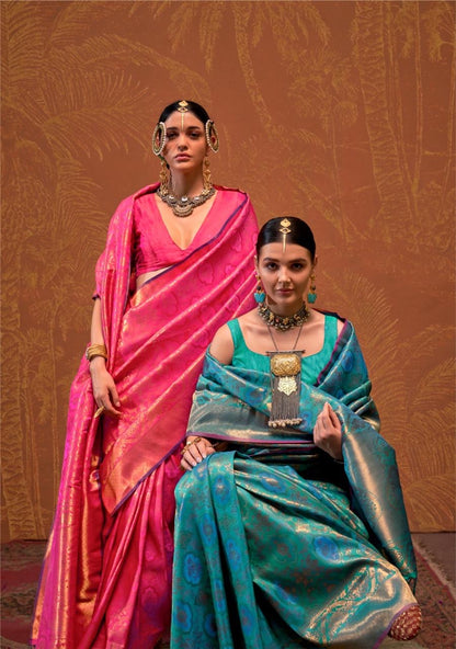 Handloom style Silk Saree with Intricate Weaving and Blouse Piece – Festive and Wedding Wear