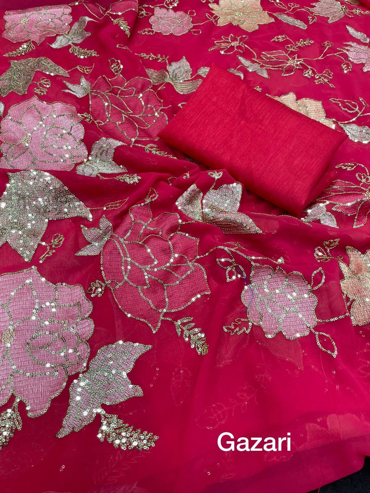 Soft Georgette Party Wear Saree with Colorful Thread Embroidery and Sequence Work for Women