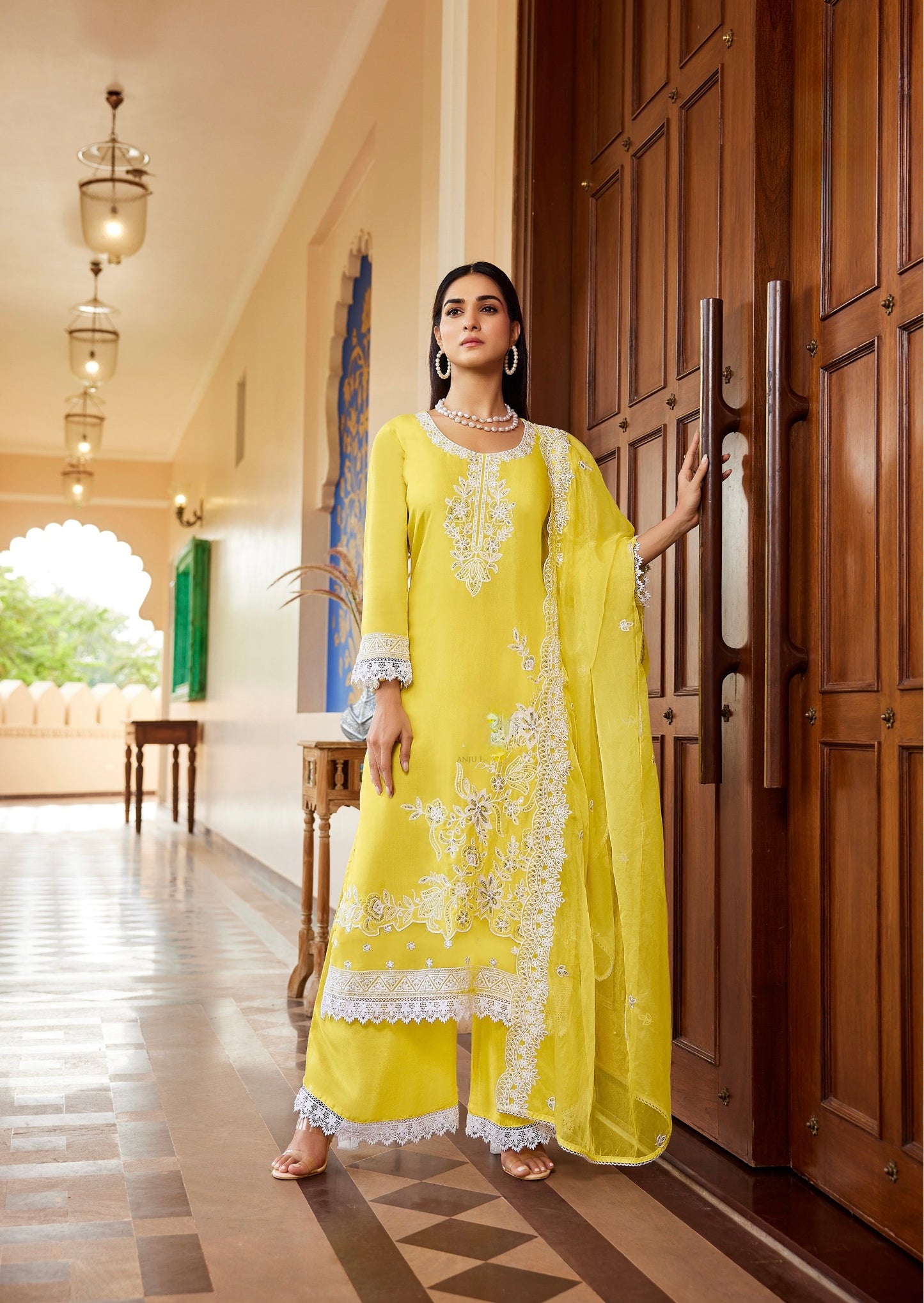 Muslin Kurti Palazzo Dupatta Set with Embroidery and Organza Dupatta for Women – L to 3XL