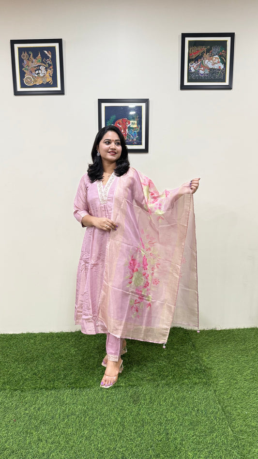 Pure Tissue Kurta Pant Dupatta Set with Intricate Handwork – Sizes L to XXL