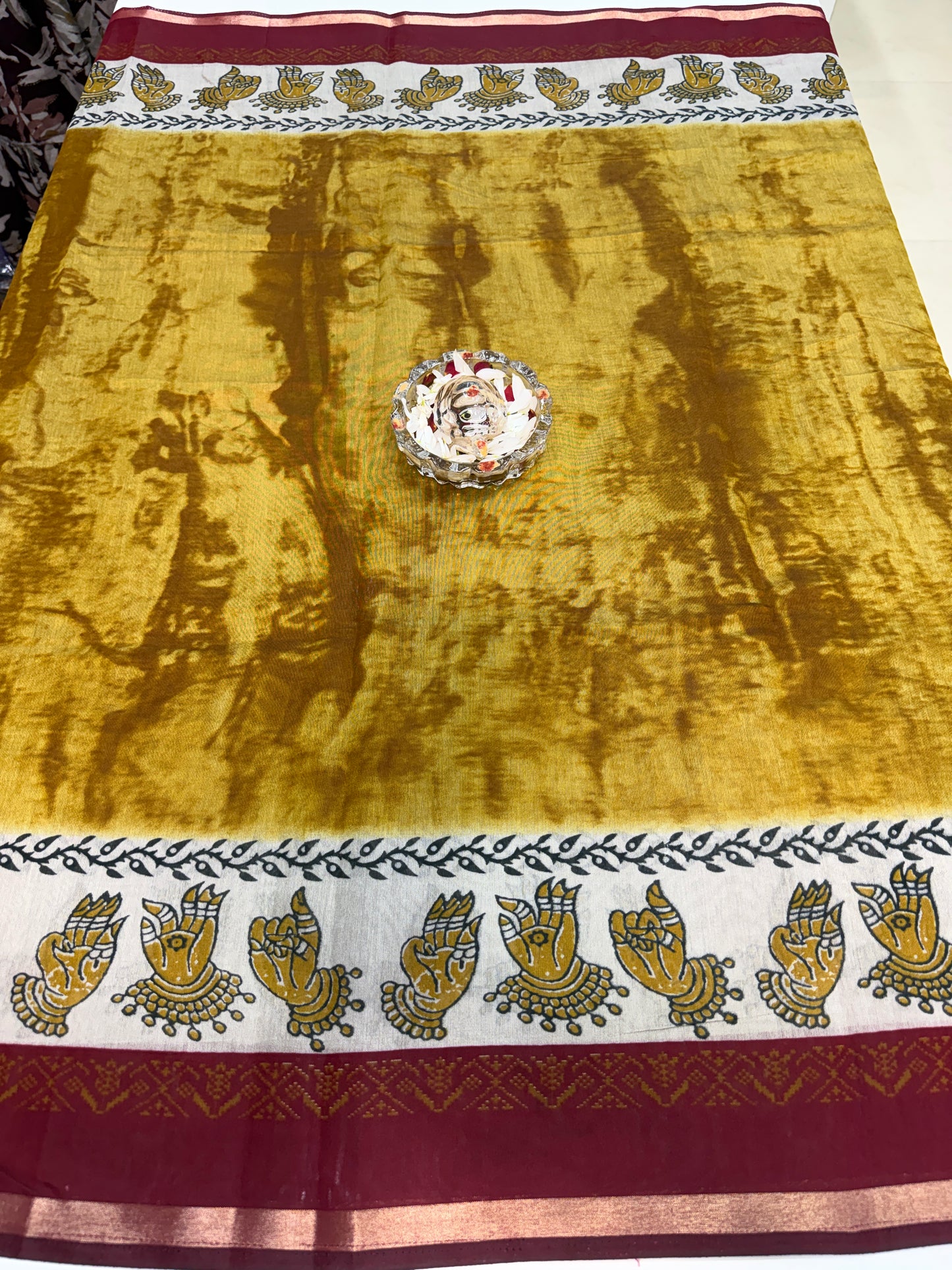 Silk blend printed saree with contrast border and pallu print, 6.3m with running blouse, 6 color options