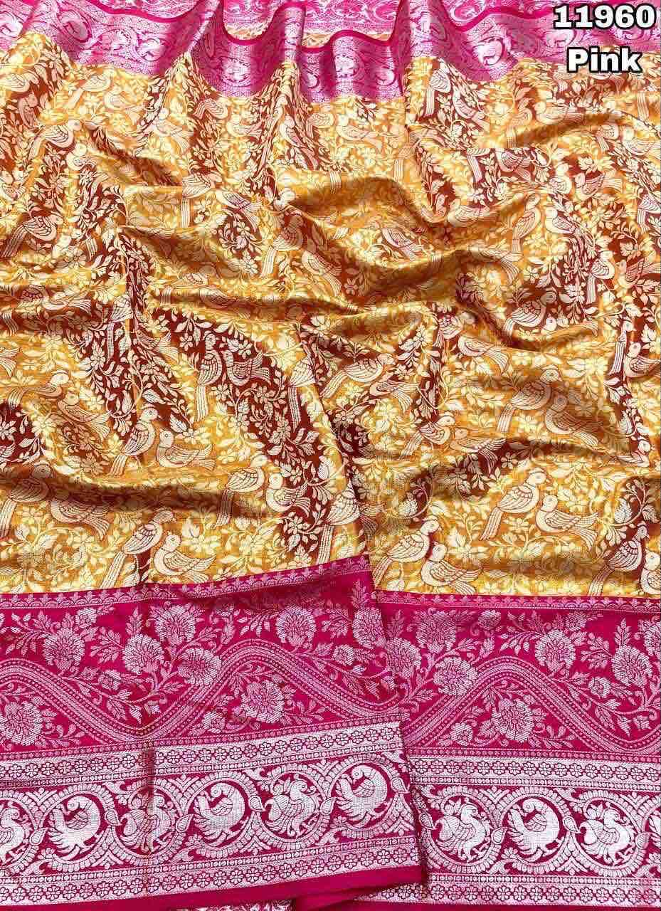 Kanjivaram Pattu Silk Saree with Pure Silver Zari Weaving, Contrast Border and Blouse for Women