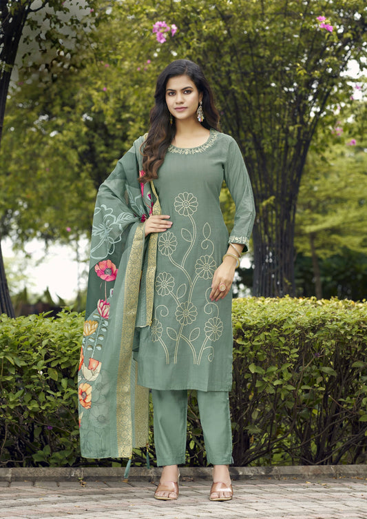 Viscose Vatican 3-Piece Straight Suit Set with Muslin Jacquard Dupatta and Swarovski Work for Women