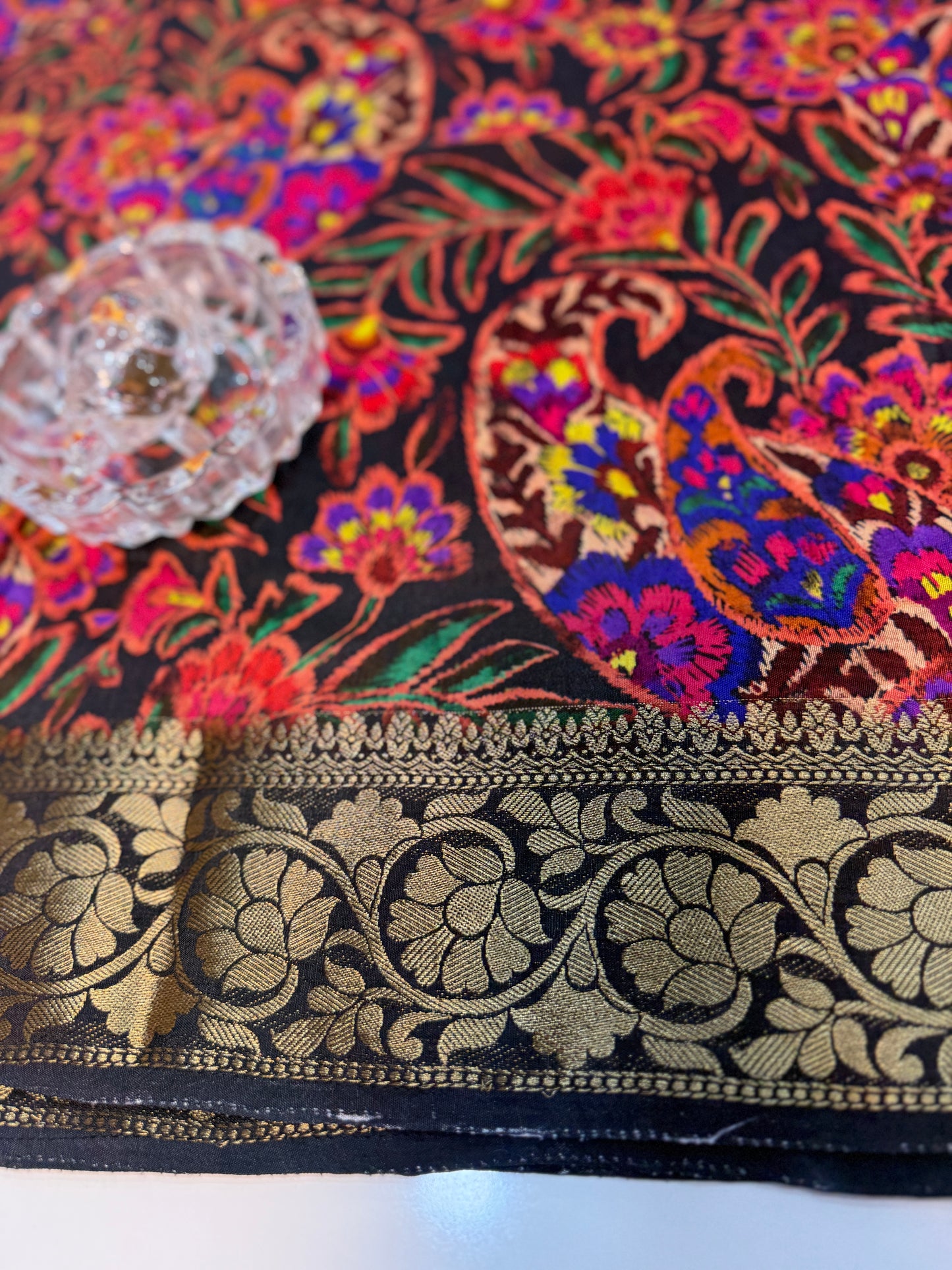 Pure Viscose Crepe silk saree with digital floral print and woven zari border for women