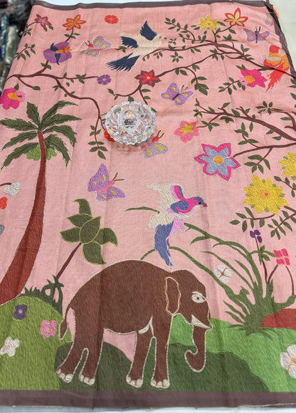 Assam silk saree for women with aari embroidery and paithani motifs, festive wear saree with blouse