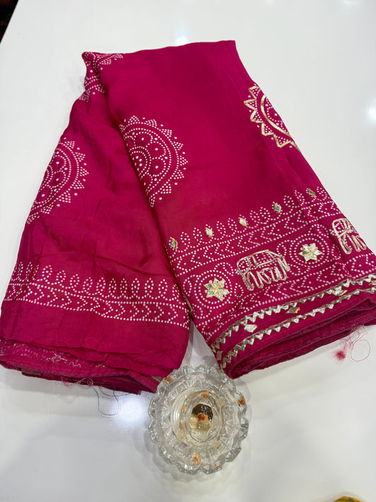 Pure Modal Silk Saree with Embroidered Border and Matching Blouse