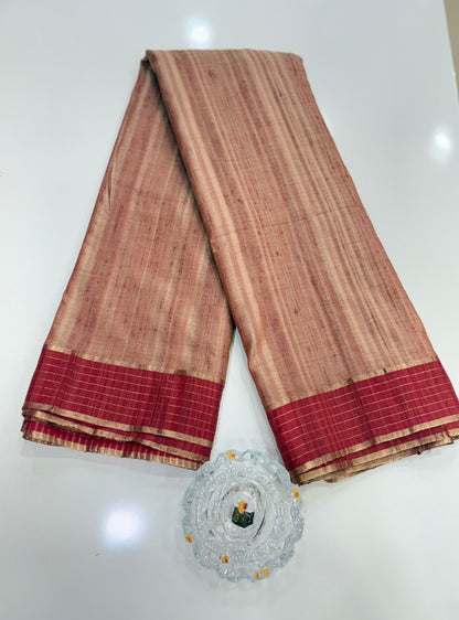Handloom Style Katan Silk Saree with Red Zari Border – Elegant Office & Festive Wear Saree for Women