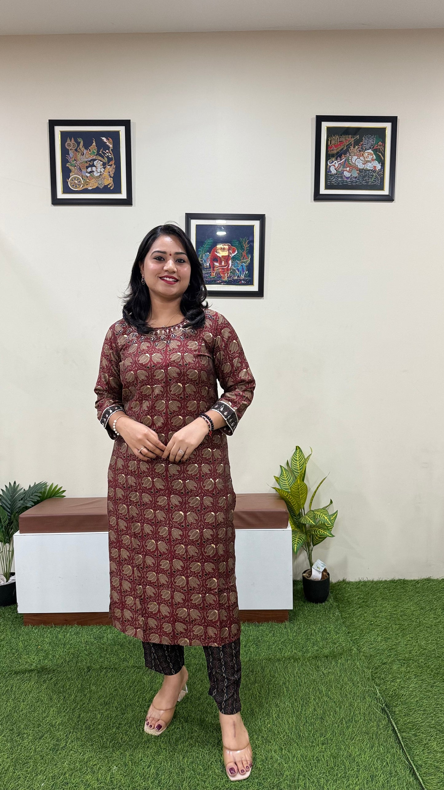 Pure Muslin Kurti Pant Set for Women with Golden Print | Elegant Daily & Festive Wear