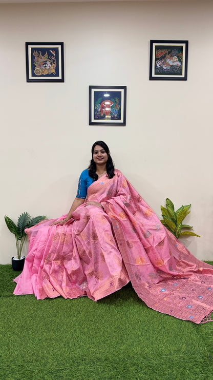 Semi-Chanderi Silk Woven Saree with Zari Border – Traditional Wear Saree for Women