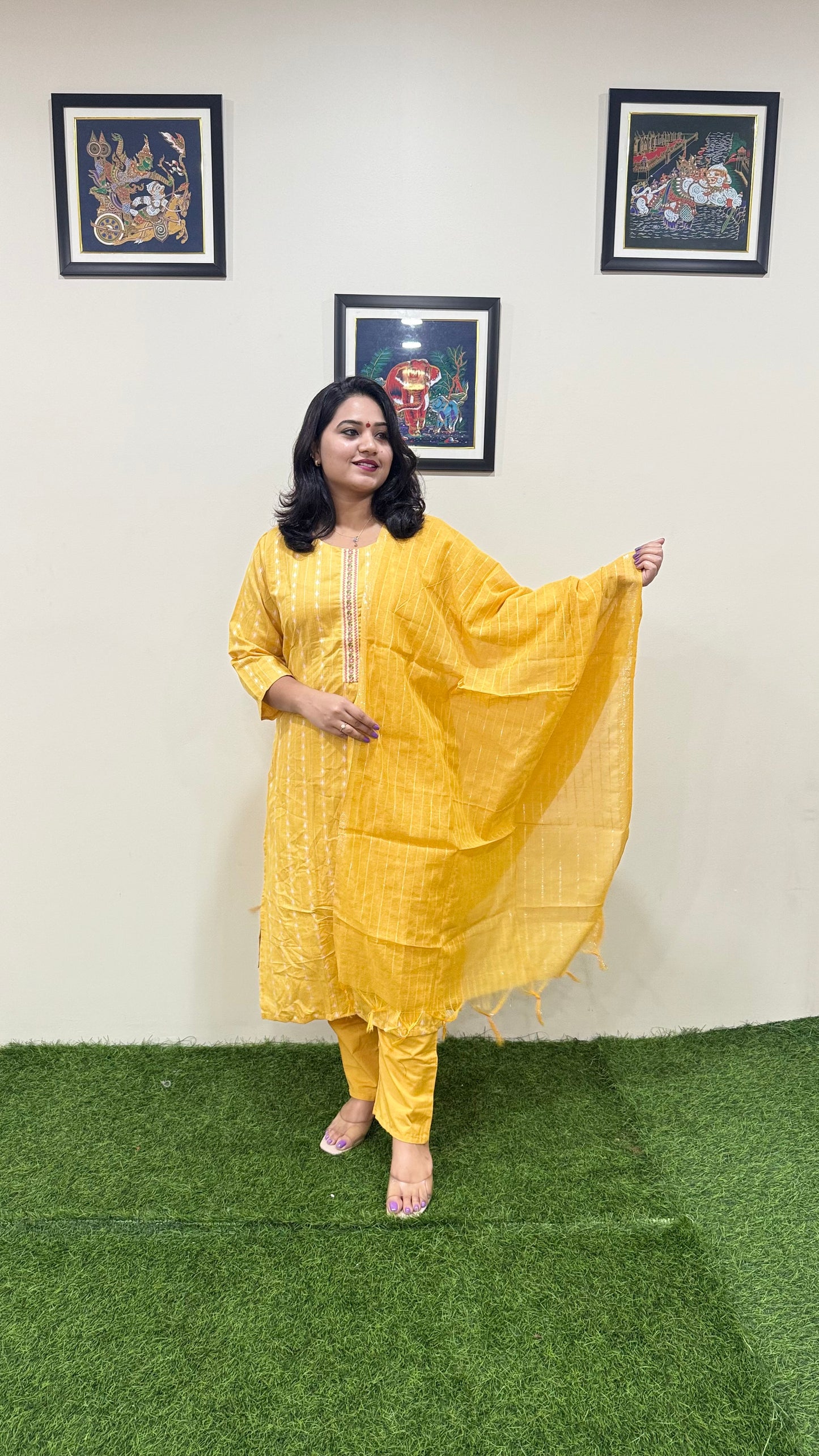 Cotton Handloom Straight Cut Kurta Pant Dupatta Set with Embroidery – Plus Sizes XL to 3XL