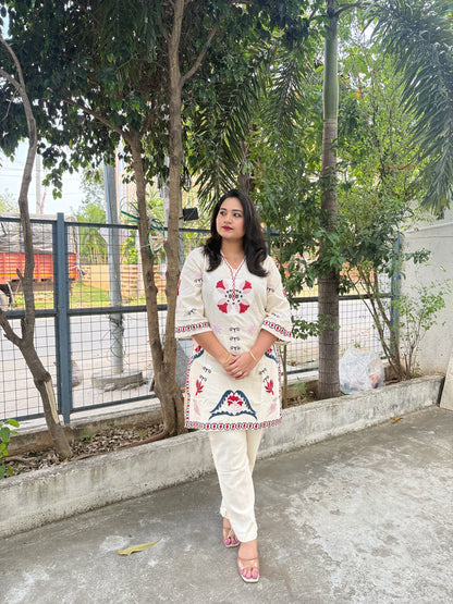 Women's Cotton Flex Embroidered Kurta Pant Set – Daily Wear (Sizes M to XXL)