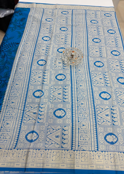 Pure Crepe Mysore Silk Saree for Women – Kalamkari Print with Kathan Border, 75 Gram, Silk Mark Certified