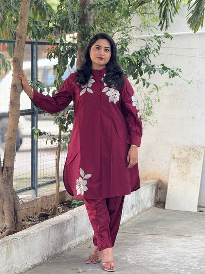 Chanderi Kurta Pant Set with Zari Floral Embroidery – Women’s Ethnic Wear