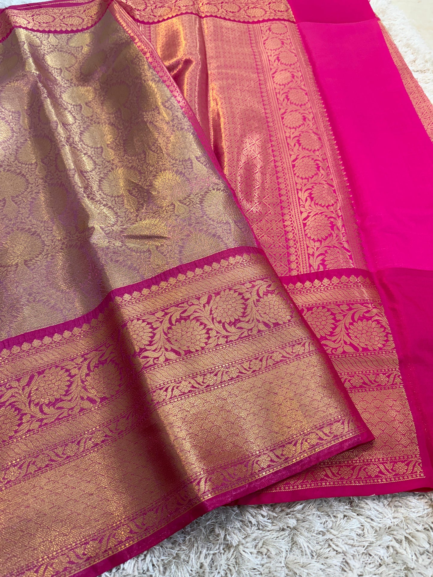 Banarasi Zari Tanchui Kanchipuram Soft Silk Saree with Rich Pallu and Brocade Blouse