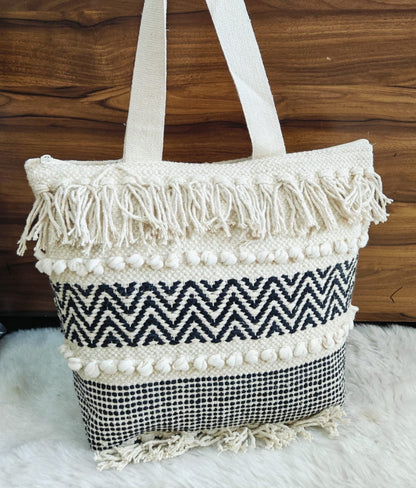 Handcrafted Boho Tote Bag with One-Side Work – Eco-Friendly Women’s Tote