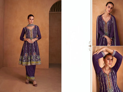 Real Chinon 3-Piece Set with Embroidery Front and Back – Free Size Ethnic Wear for Women