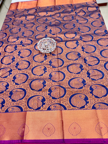 Bridal Kanchipuram Style Silk Saree with Rich Zari Border – Festive Wear