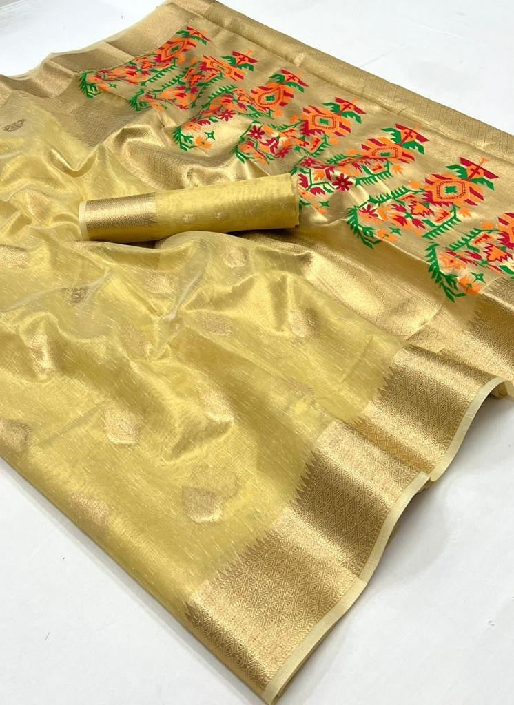 Korra Tissue Saree with Paithani Zari Weaving, Paithani Pallu and Heavy Blouse – Wedding Wear