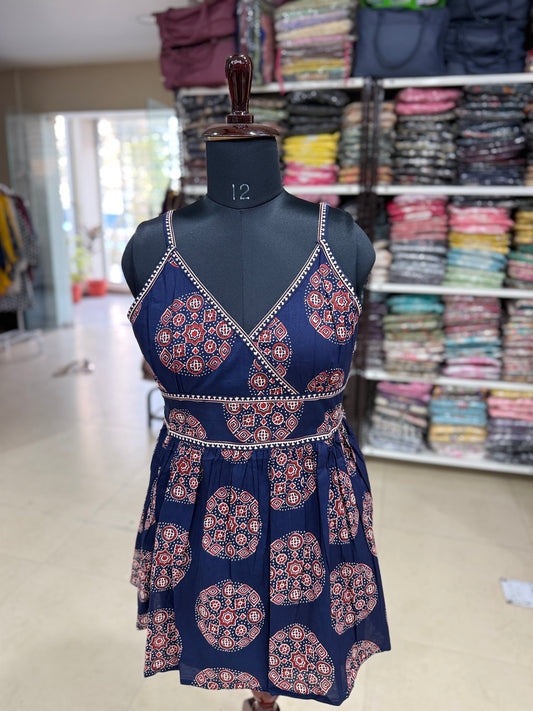 Women’s cotton 60x60 printed strappy mini dress / short tunic, M–3XL