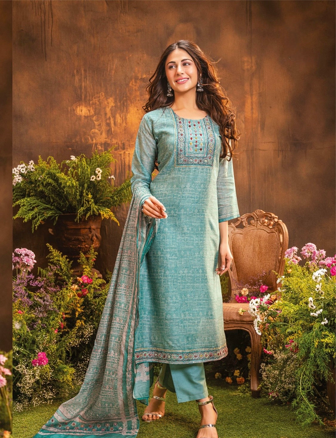 Chanderi Silk Kurti Pant Dupatta Set with Heavy Knot Work for Women – M to XXL