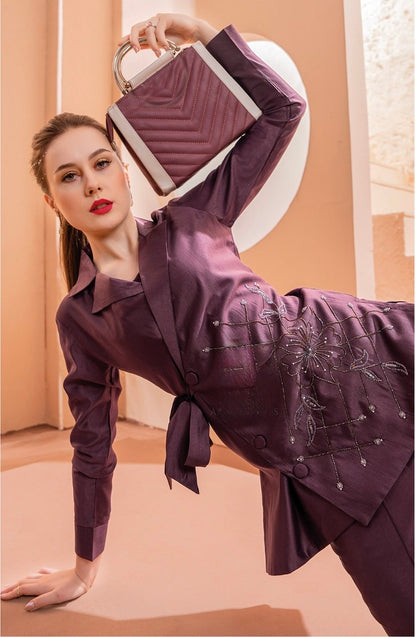 Indo-western dress for women in viscose nylon with heavy handwork – stylish ethnic fusion wear in L and XL