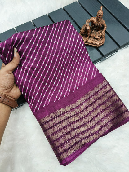 Butter Dola Silk Bandhej Saree with Mothra Leheriya Print and Golden Rudraksh Border – With Blouse Piece