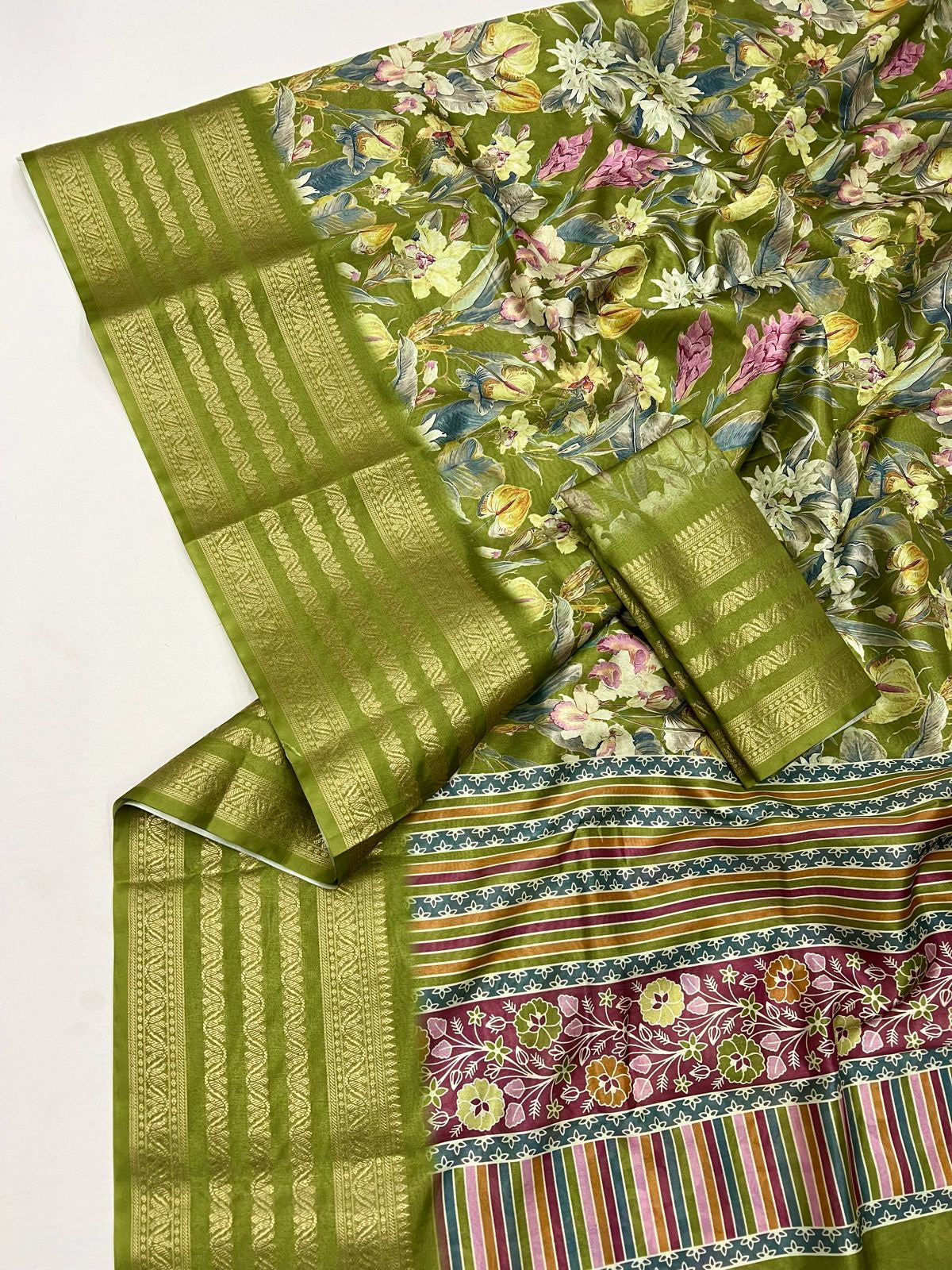 Soft Dola Silk Sarees digital floral print Jacquard weaving border