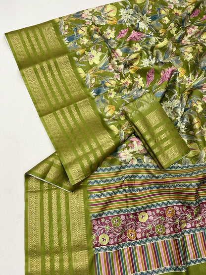 Soft Dola Silk Sarees digital floral print Jacquard weaving border