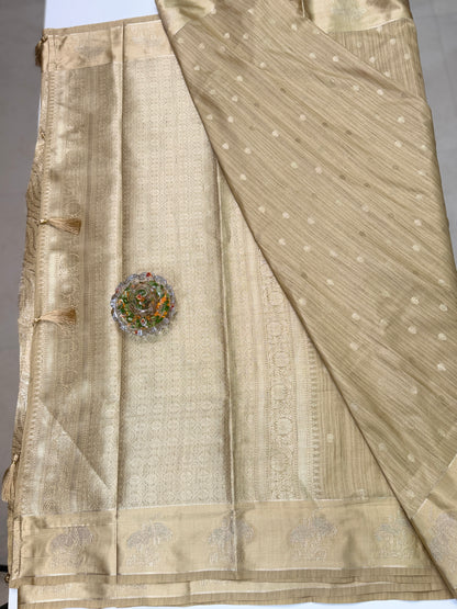 Tussar silk saree with satin border and zari woven motifs for women