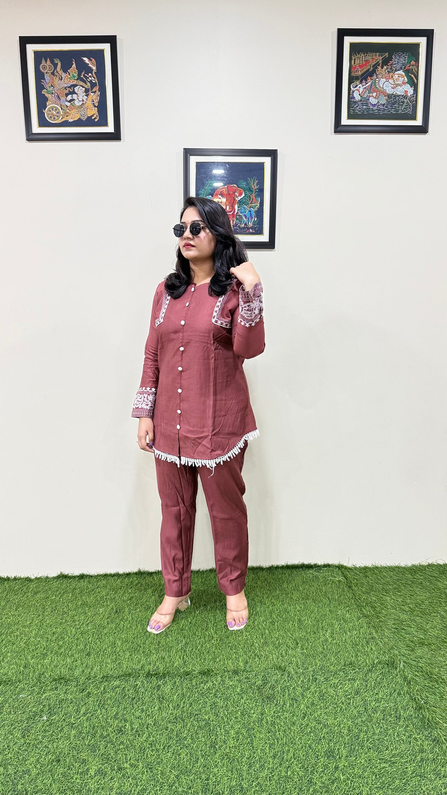 Women's Viscose Latex Co-ord Set in Trendy Solid Design – Sizes XL to 3XL