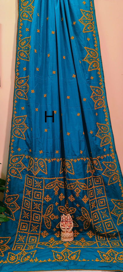 Handcrafted Gujarati Work Saree on Blended Banglori Silk with Contrast Cord Piping – Wedding and Festive Wear