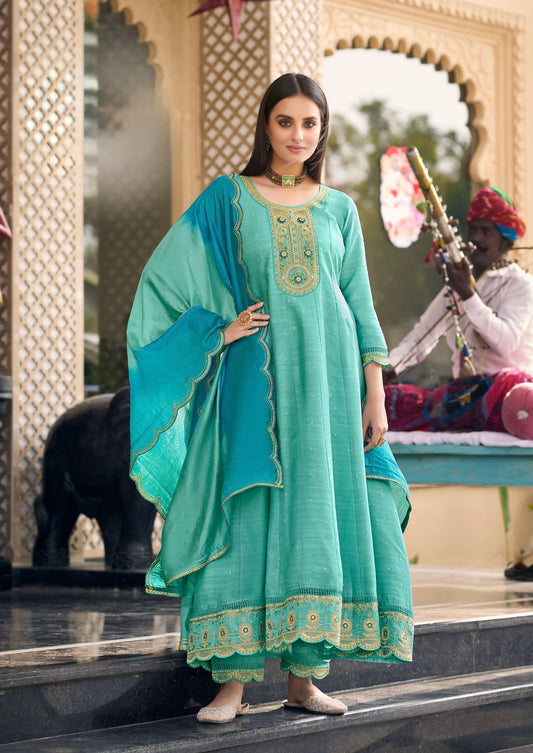 Viscose Jacquard Anarkali Suit Set with Silk Leriya Print Dupatta – XL to 3XL