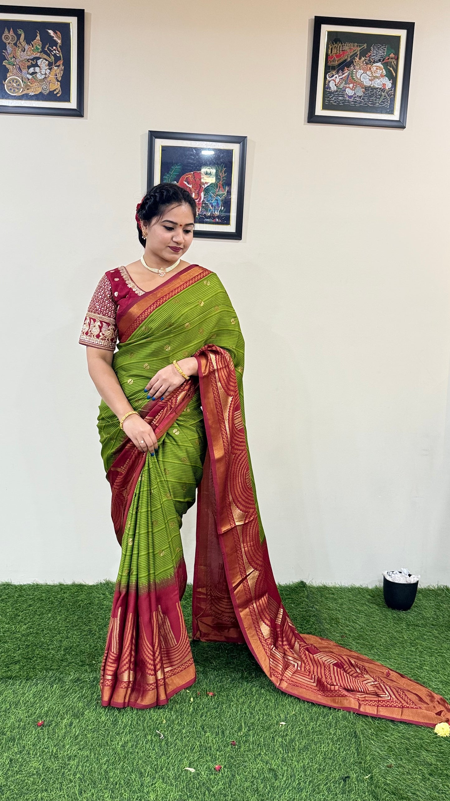 brasso print saree with fancy blouse
