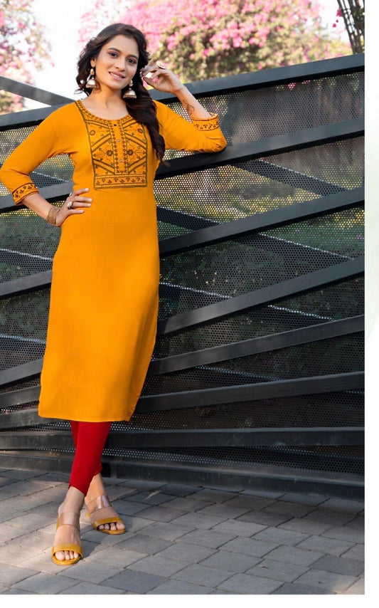 Heavy Slub Rayon Embroidered Kurti for Women with Sequin Detailing – M to XL