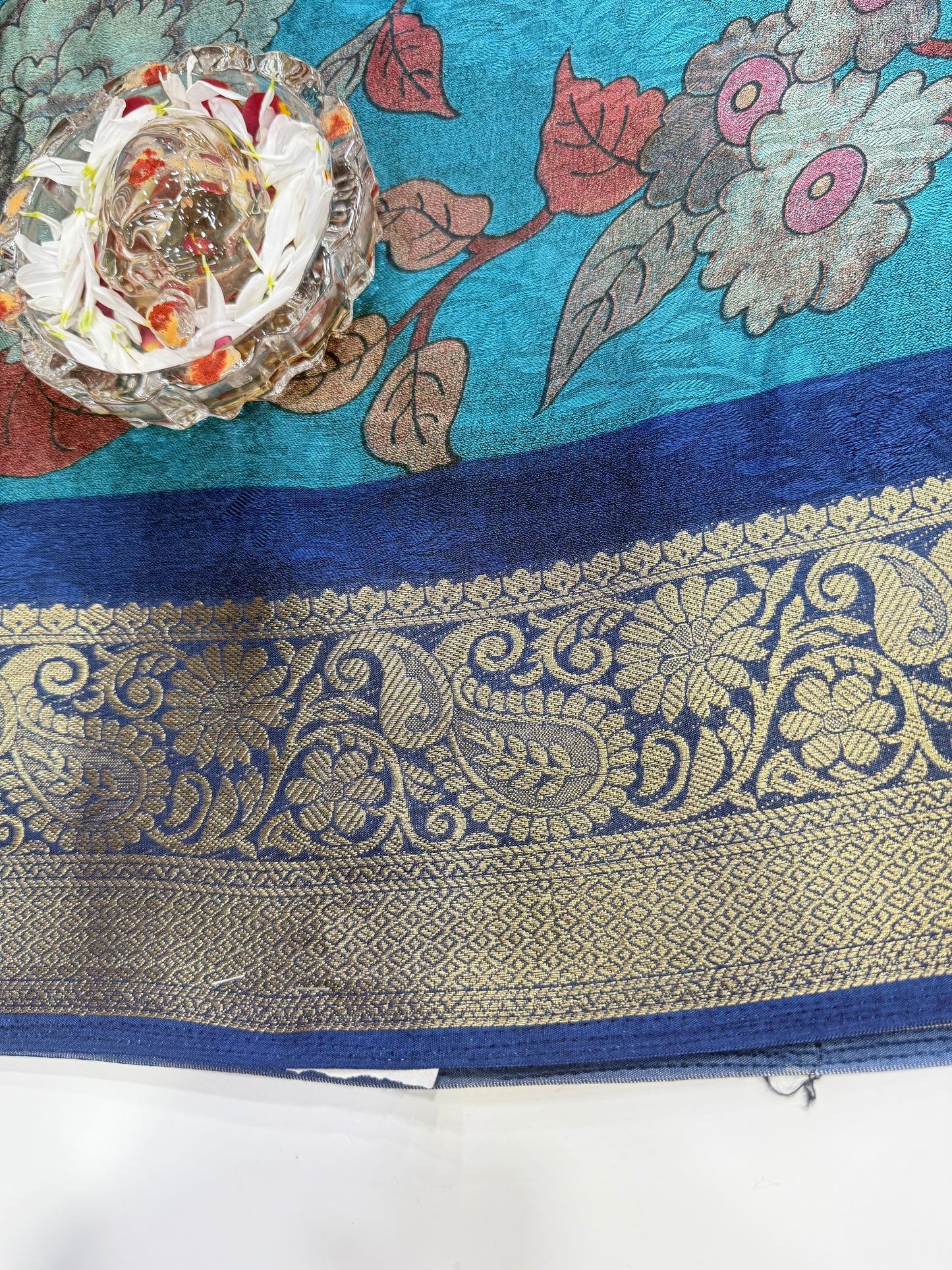 Silk blend printed saree with zari border and digital pallu print, 6.3m with running blouse, 6 color options