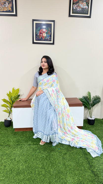 Pure Jari Chiffon Saree with Intricate Weaving Border – Lightweight Festive & Wedding Wear