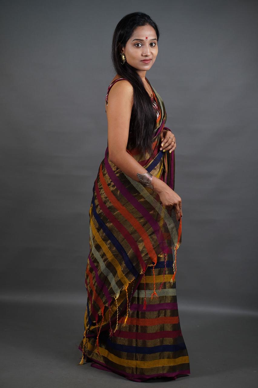 Cotton Saree with Intricate Jori Work and Blouse Piece for Women – Traditional Festive Wear