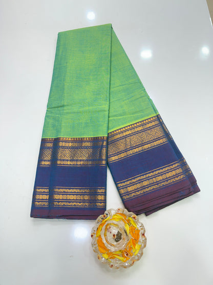 Chettinad Pure Cotton Saree with Zari Border – 80 Count, 20 Colours, 5.5m Length