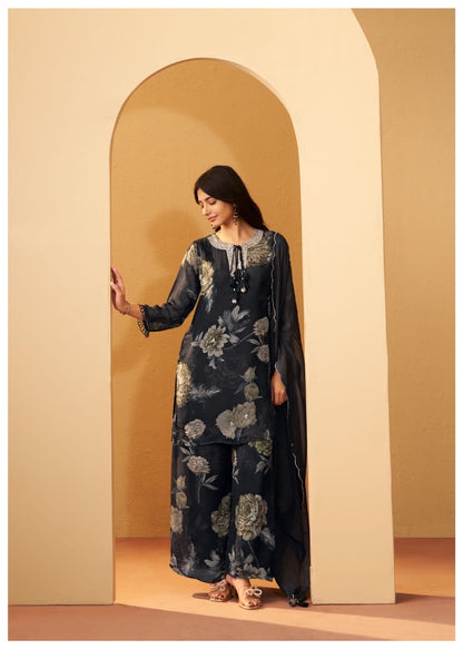 Organza Kurta Pant Dupatta Set with Detailing Work – Women’s Ethnic Wear (Sizes M–XXL)