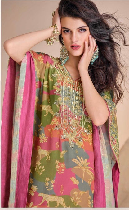 Pure Viscose Natural Crepe Silk Hand-embellished gota patti work with hand mirror work