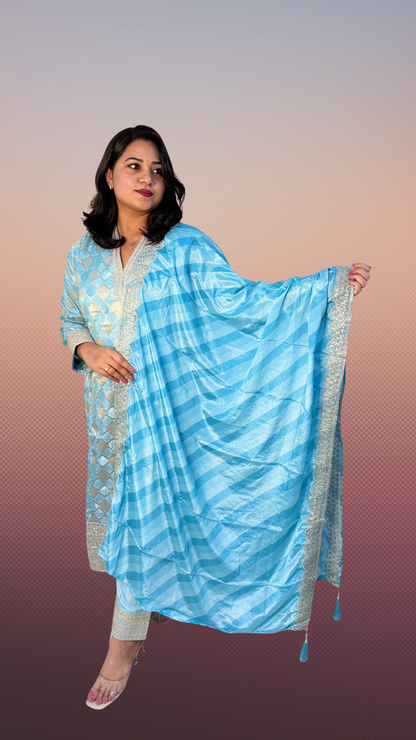 Viscose Jacquard Silk XL Size Suit Set with Digital Embroidered Dupatta – 3-Piece Festive Outfit for Women