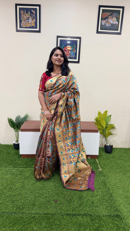 Banarasi Paithani Silk Saree with Intricate Zari Weaving and Rich Contrast Pallu – Festive Wear