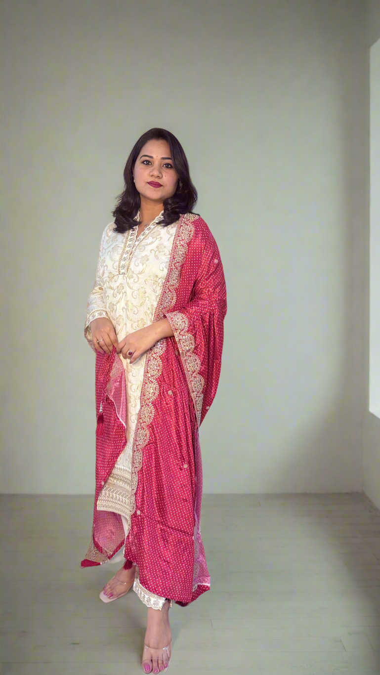 Viscose Jacquard Silk XL Size Suit Set with Digital Embroidered Dupatta – 3-Piece Festive Outfit for Women