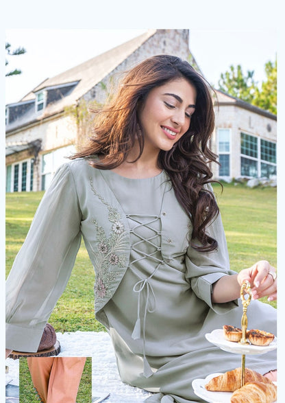 Georgette Designer Kurti Pant Set for Women with Handwork and Cotton Lycra Bottom