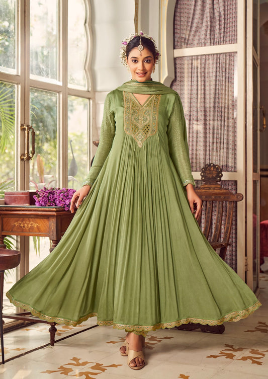 Women’s Premium Chinon Kurti Set with Swarovski Highlights and Khatli Handwork – XL to XXL