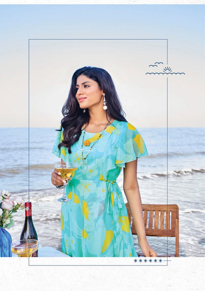 Viscose Chiffon Digital Printed Dress with Fancy Brooch – Autumn Breeze Collection for Women