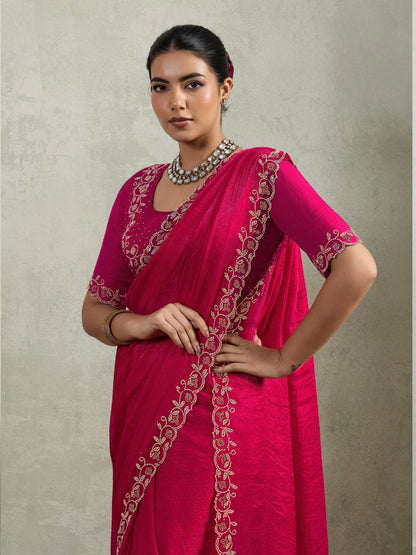 Velvet Chiffon Saree with Dual Tone Zarkan Work and Designer Blouse – Partywear Saree for Women