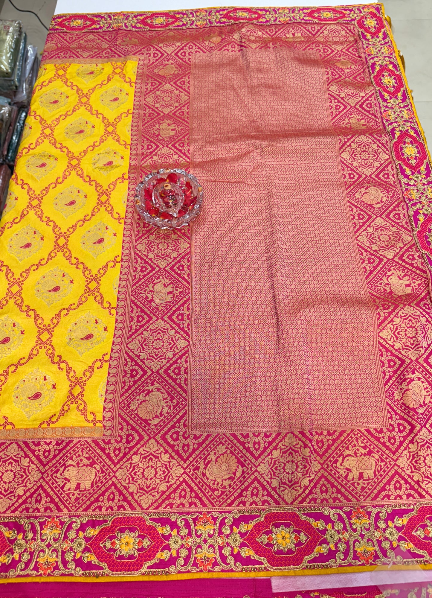 Designer Yellow Silk Saree with Heavy Embroidery Work and Unstitched Blouse for Festive and Wedding Wear