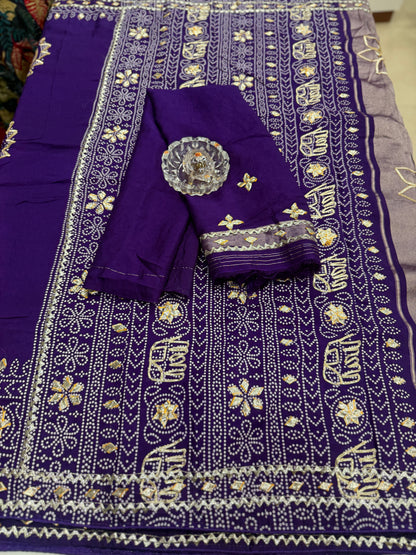Pure Modal Silk Saree with Embroidered Border and Matching Blouse
