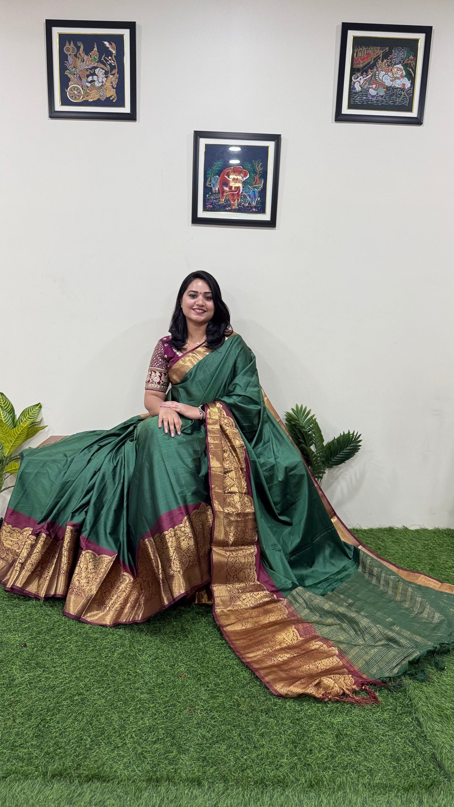 Kanjivaram Narayanpeth Silk Saree with Mor Designer Border and Contrast Pallu – With Blouse Piece